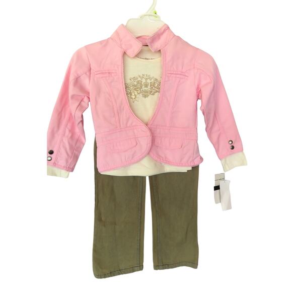 New CALVIN KLEIN JEANS Pink Toddler Girl Sz 4T 3-PC Set Jacket Shirt Pants - Picture 1 of 12